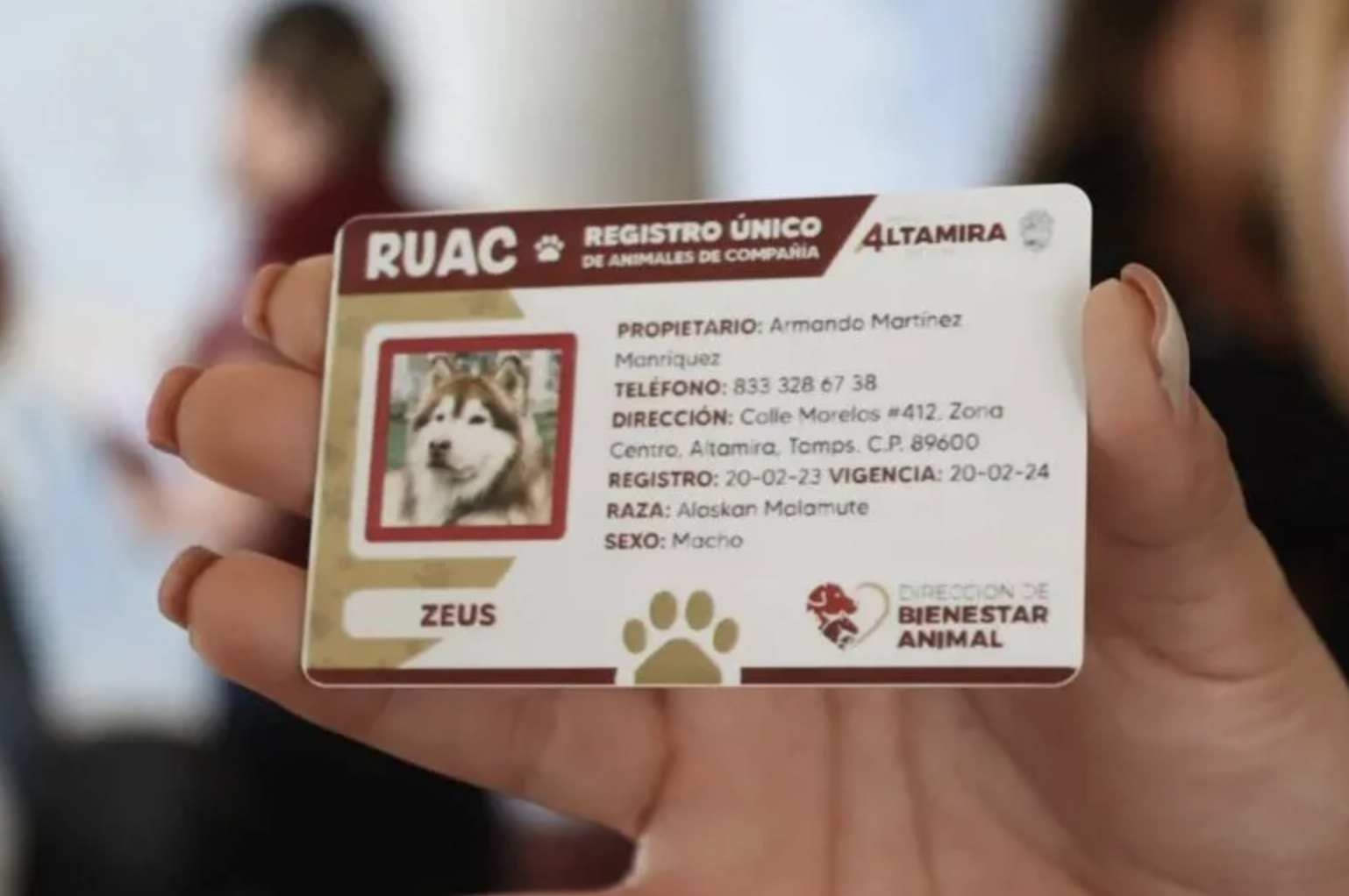 Ejemplo de registro animal